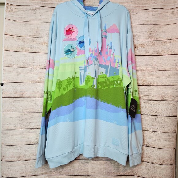 NWT Loungefly Disney Sweatshirt Adult 2X Sleeping Beauty Castle Fairies Hoodie - Picture 1 of 16